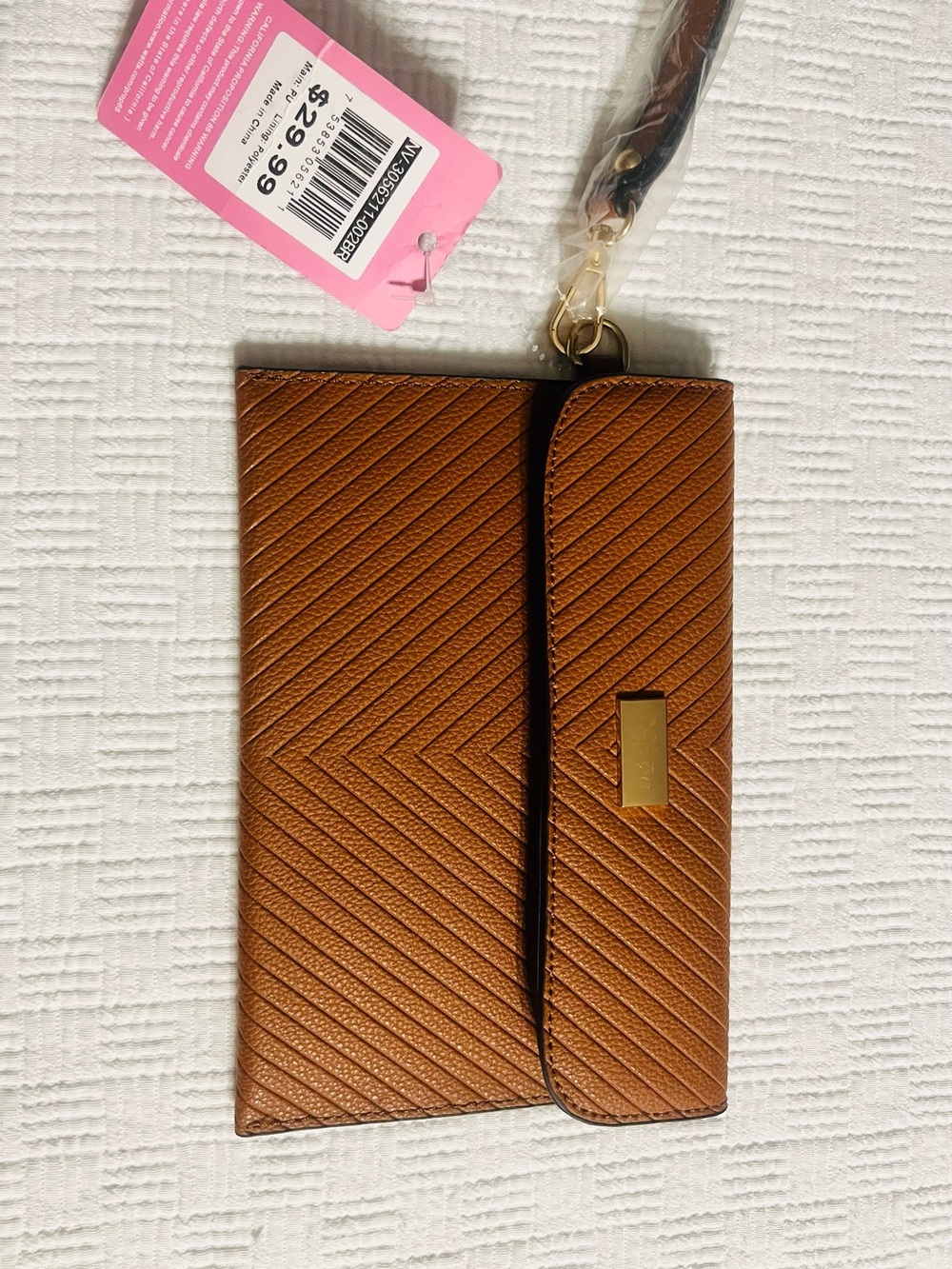 Women's Chevron Textured Wristlet Clutch in Brown